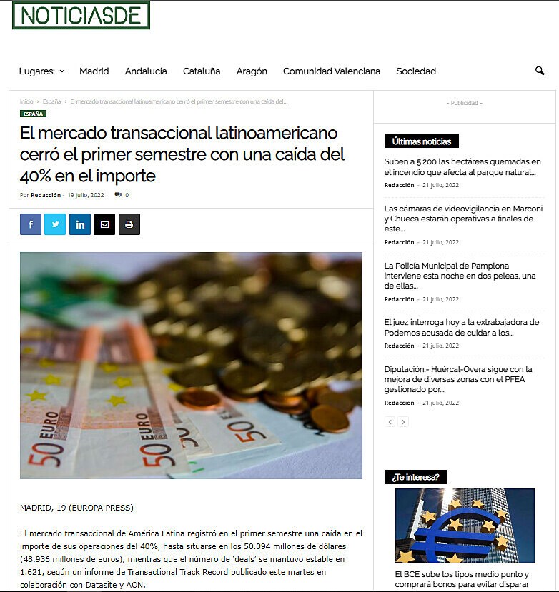 El mercado transaccional latinoamericano cerr el primer semestre con una cada del 40% en el importe